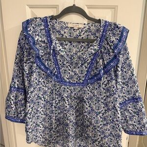 LOFT Blue Ruffled Bib Collar Blouse